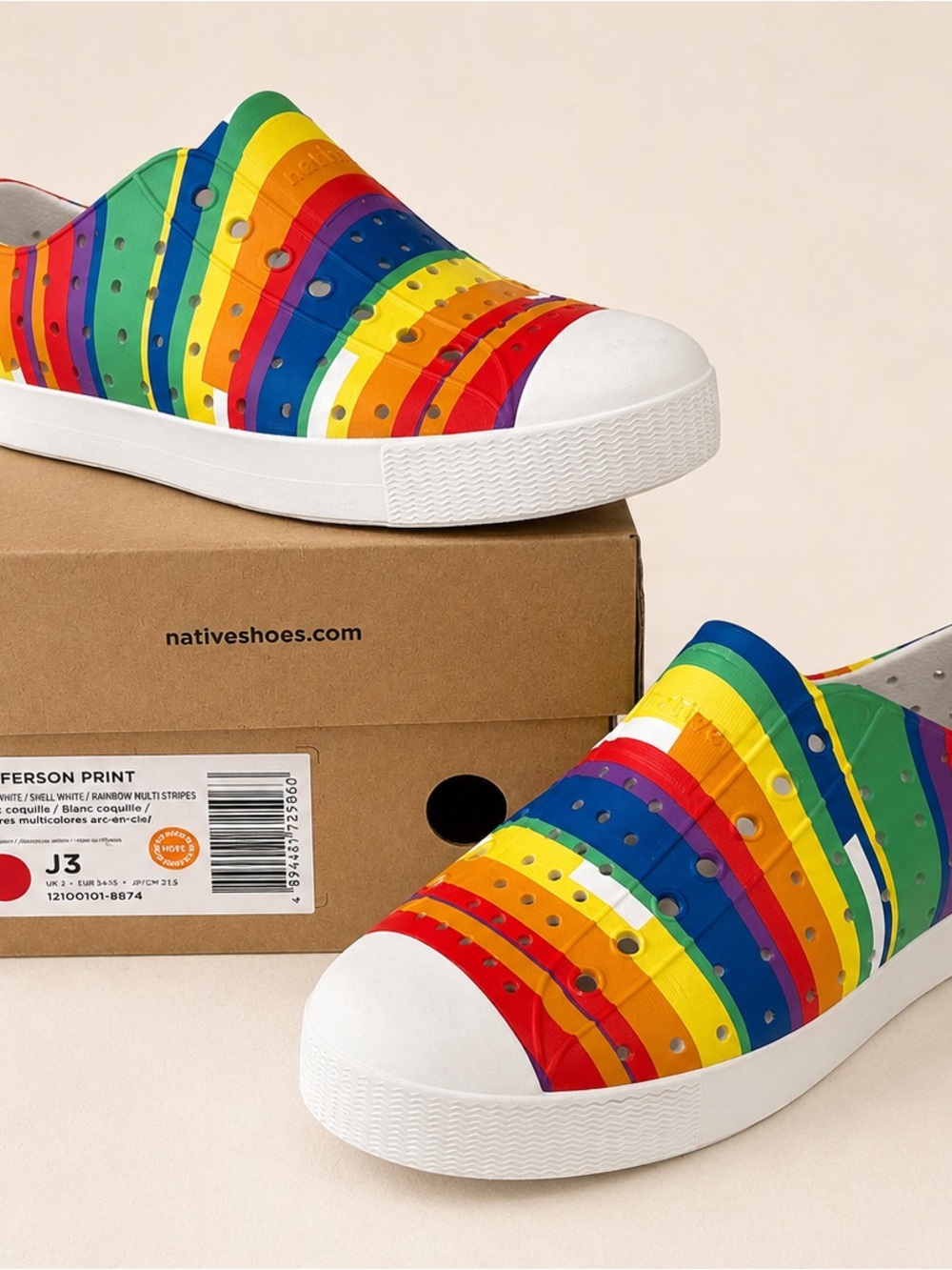 Native Jefferson Print Kids' Rainbow Slip-On Shoes / Summer Water Shoes / J3